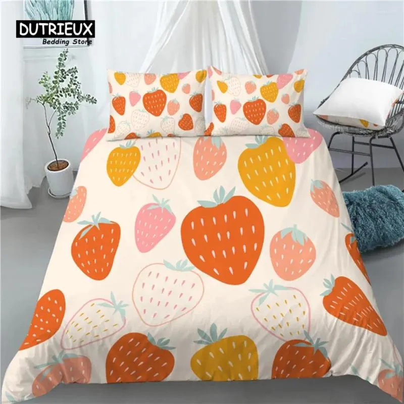 Bedding Sets Home Living Luxury 3D Strawberry Print 2/3Pcs Comfortable Duvet Cover PillowCase Set Queen And King EU/US/AU Size
