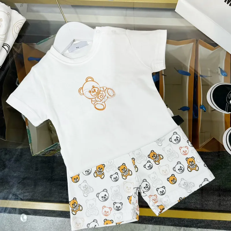 Kids Classic Cute Bear Short Sleeve Suit Summer Fashion Casual Sweatshirt Suits Baby Boy Girls Tracksuit Luxury Clothing Sets 66-100CM