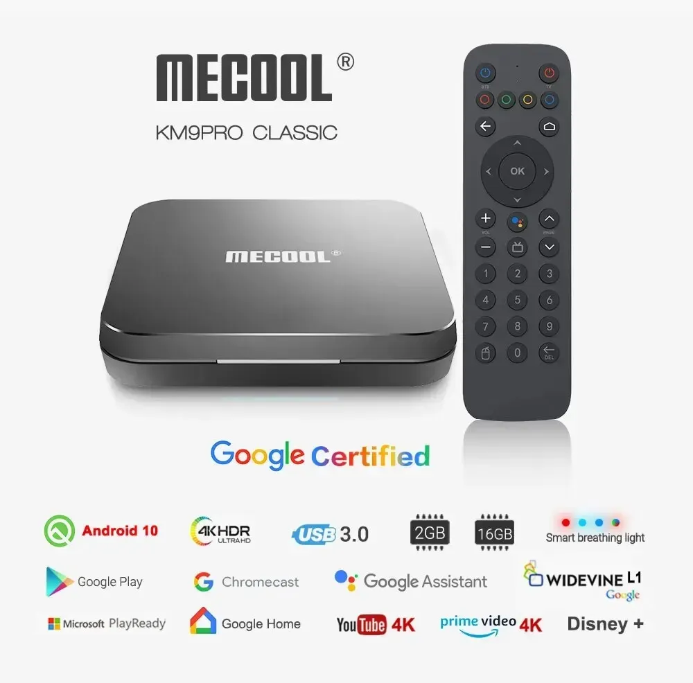 MECOOL KM9 PRO Android 10.0 TV Box Amlogic S905X2 2G 16G 4K certifié Google Android 9 ATV Smart TV Box commande vocale