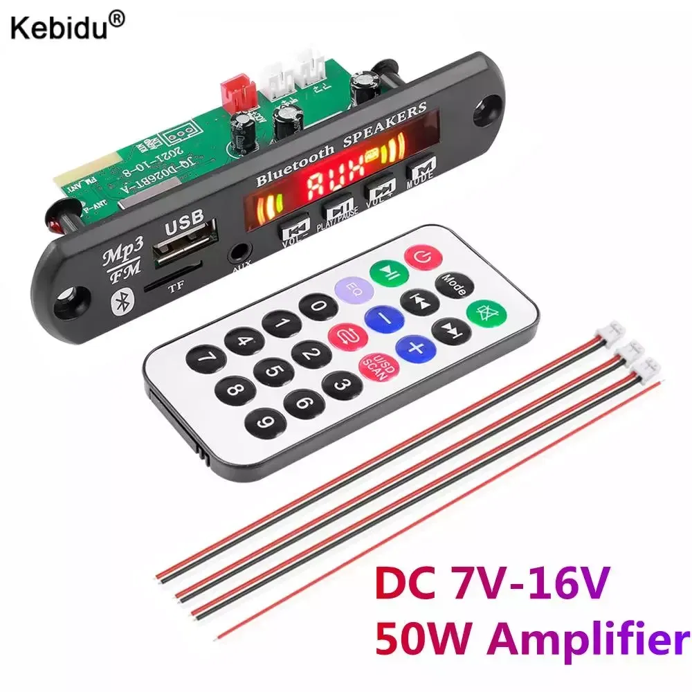 プレーヤーカラースクリーン2*25W MP3プレーヤーデコーダーボードBluetooth 5.0 716V 50W Amplifier Car FM Radio Module Support TF USB Aux Recording