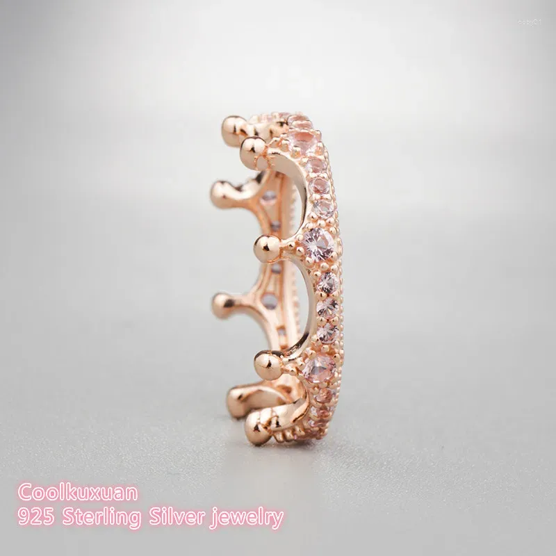 Cluster Rings Spring Original 925 Sterling Silver Pink Enchanted Crown Ring Rose For DIY Jewelry Women