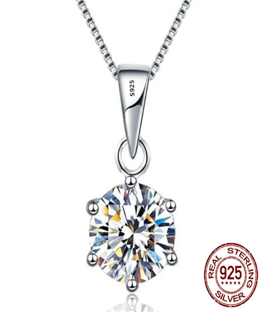 100 Echte 925 Massief Zilveren Hanger Ketting Ronde Luxe 8 Mm 20ct Zirconia Diamanten Fijne Sieraden Voor Vrouwen Gift4361624