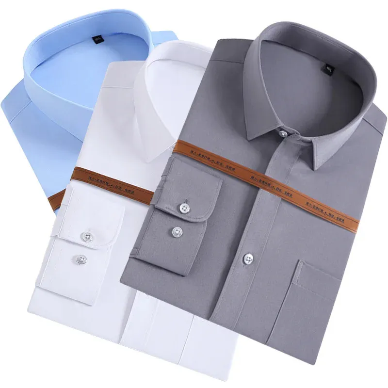 Chemise sociale à manches longues pour homme, en coton extensible, solide, tenue formelle, Slim Fit, chemisier d'affaires, blanc, 240227