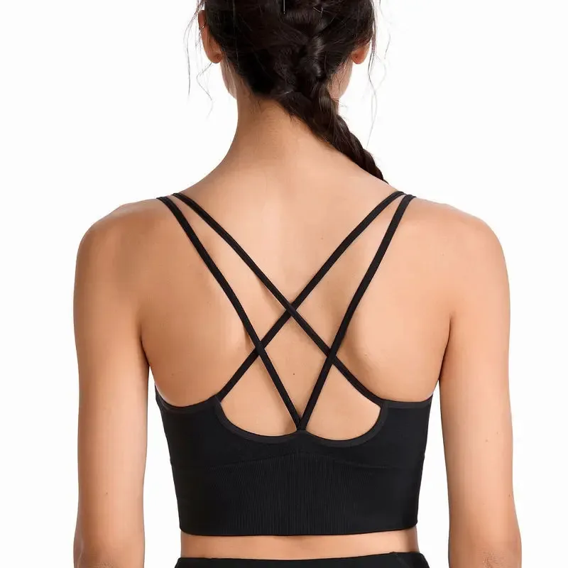 Mode sans anneau en acier sous-vêtements de sport bretelles croisées seins pour femmes résistant aux chocs cyclisme yoga fitness rassembler soutien-gorge B53 240223