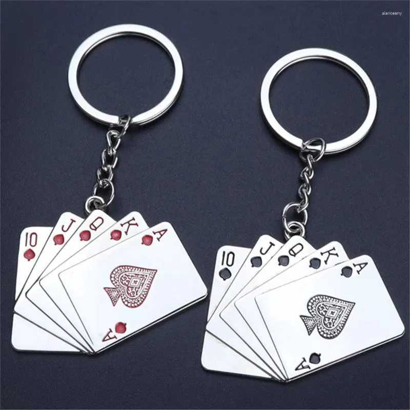 Sleutelhangers Poker Speelkaarten Sleutelhanger Gepolijst Metaal Sleutelhanger Autosleutelhouder Tas Hanger Zinklegering Sieraden Reizen Souvenir Cadeau