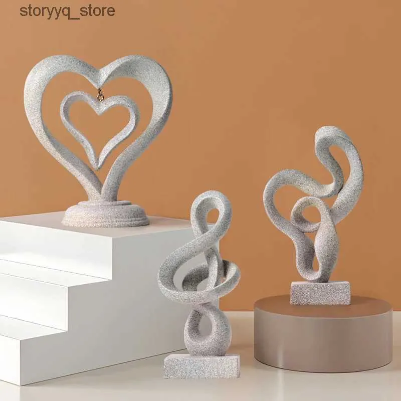 Autres décorations pour la maison Résine Artisanat Gris Amour Creux Streamers Note de musique Sculpture abstraite Saint Valentin Couple Cadeau Décoration de la maison Q240229