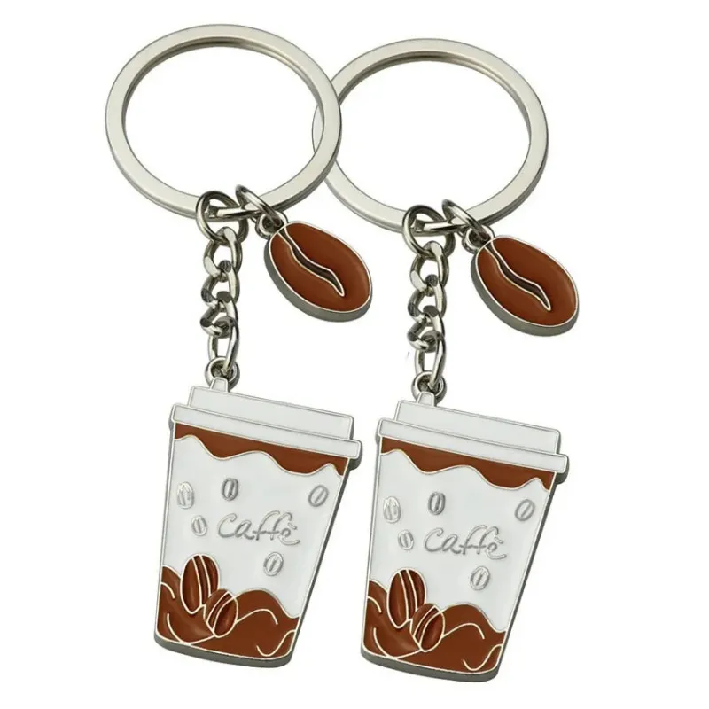 Coffee Bean Cup Key Ring Metal Enamel Coffee Cup Keychain Bag Hanging women men Fashion Jewelry