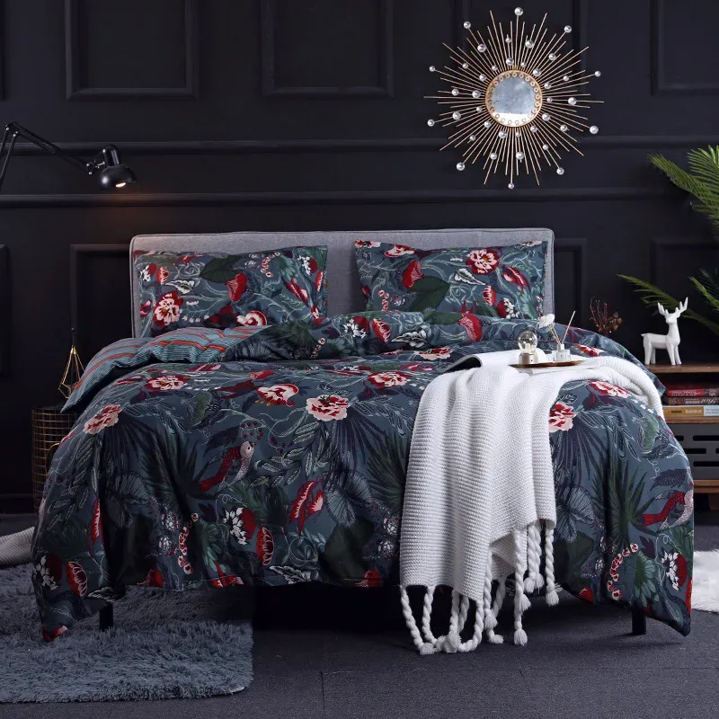 Set Europe and America Dark Flower Print Coupue Cover Set Queen King Size Liber Set Twin Single Double Bed Set Home Couper Couvrettes transparentes Curtains