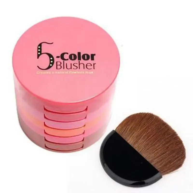 5-in-1 Magic Waterproof Blush 5-color Blusher Palette with Brush Mirror Liquid Blush Peach 240228