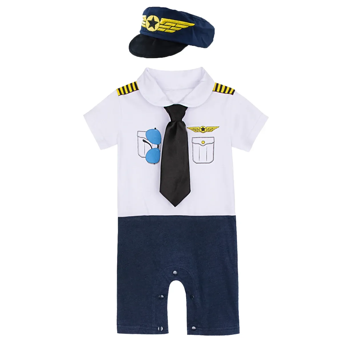 Sets Baby Boys Pilot Strampler Outfits Infant Cosplay Jumpsuit Kleinkindkleidung mit Krawattenhut Neugeborene Kostüm Kurzpalette Baumwolloutfits