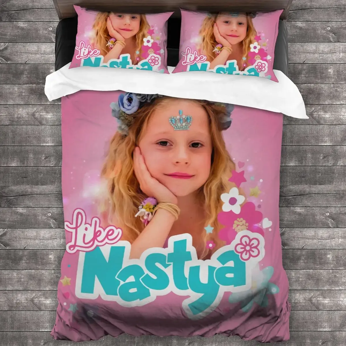 Set 3D Printed Like Nastya Bedding Set Boys Girls Twin Queen Size Duvet Cover Pillowcase Bed Kids Adult Fashion Home Textileextile Sheer Curtains
