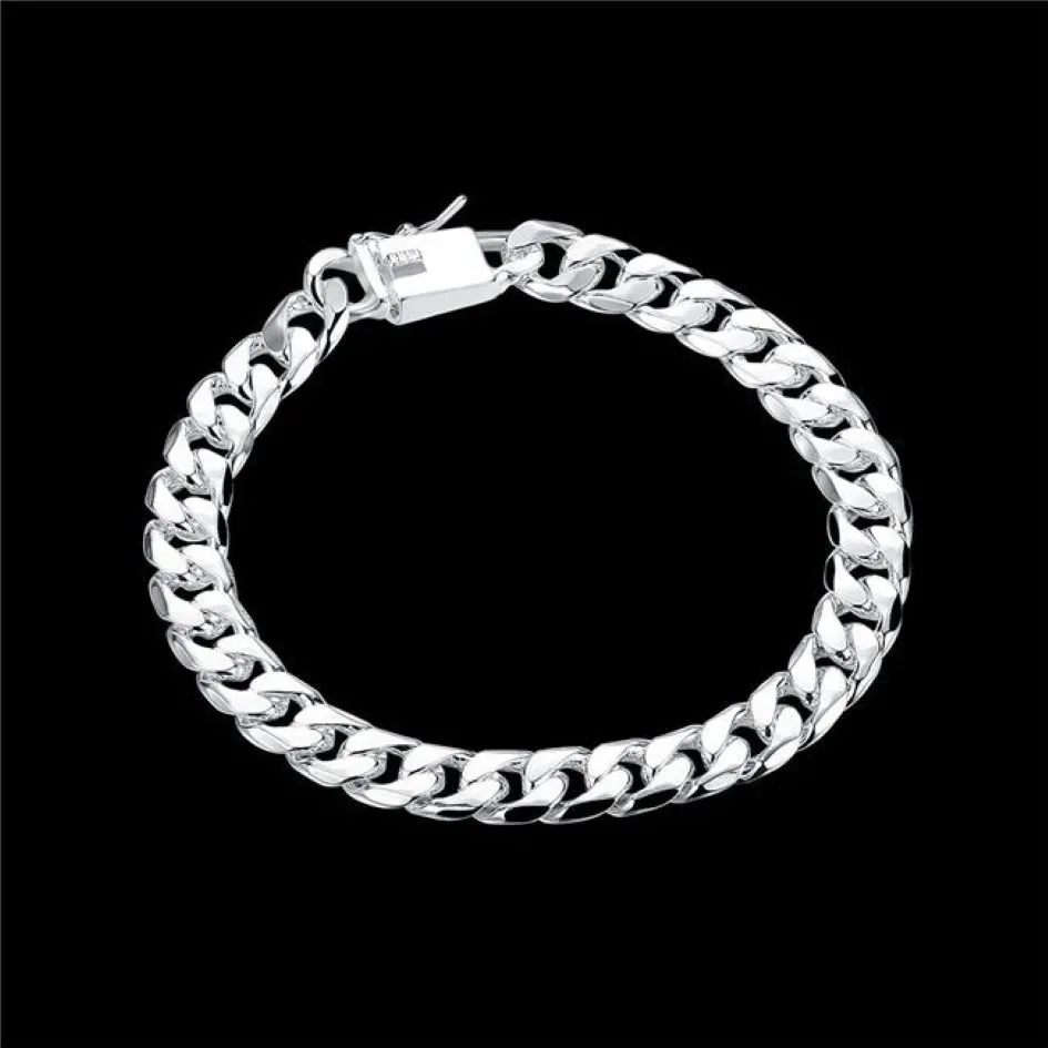 ship 8MM square buckle side brace 925 silver bracelet JSPB227 Beast gift men and women sterling silver plated Chain link bra317g