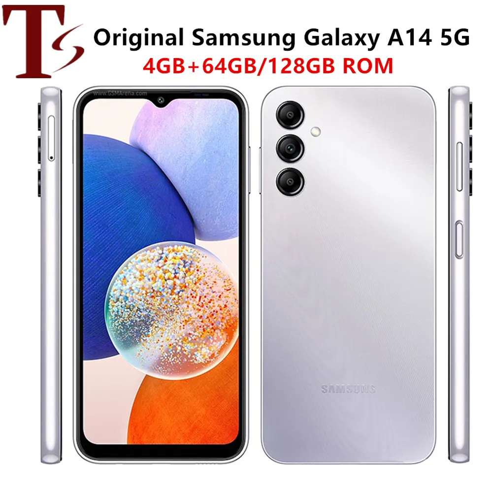 Telefono cellulare originale Samsung Galaxy A14 A146U 5G ricondizionato 6.6" 4 GB RAM 64 GB/128 GB ROM 50 MP + 13 MP 1080p 30 fps Video Octa Core Smartphone Android 1 PC