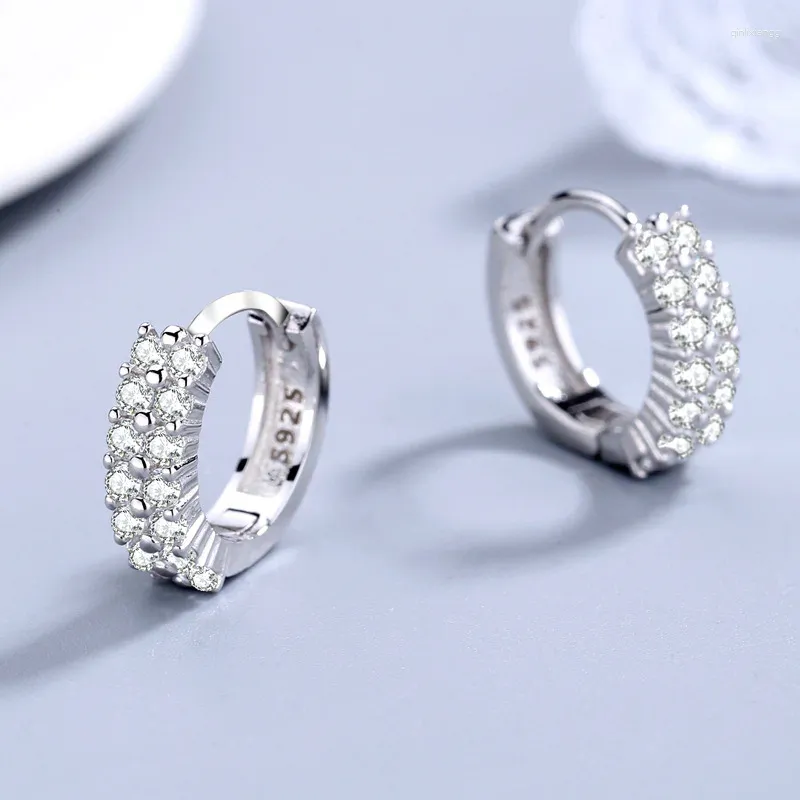 Boucles d'oreilles créoles en argent Sterling 925, Double couche de luxe en Zircon, boucle d'oreille européenne pour hommes et femmes, bijoux larges à la mode