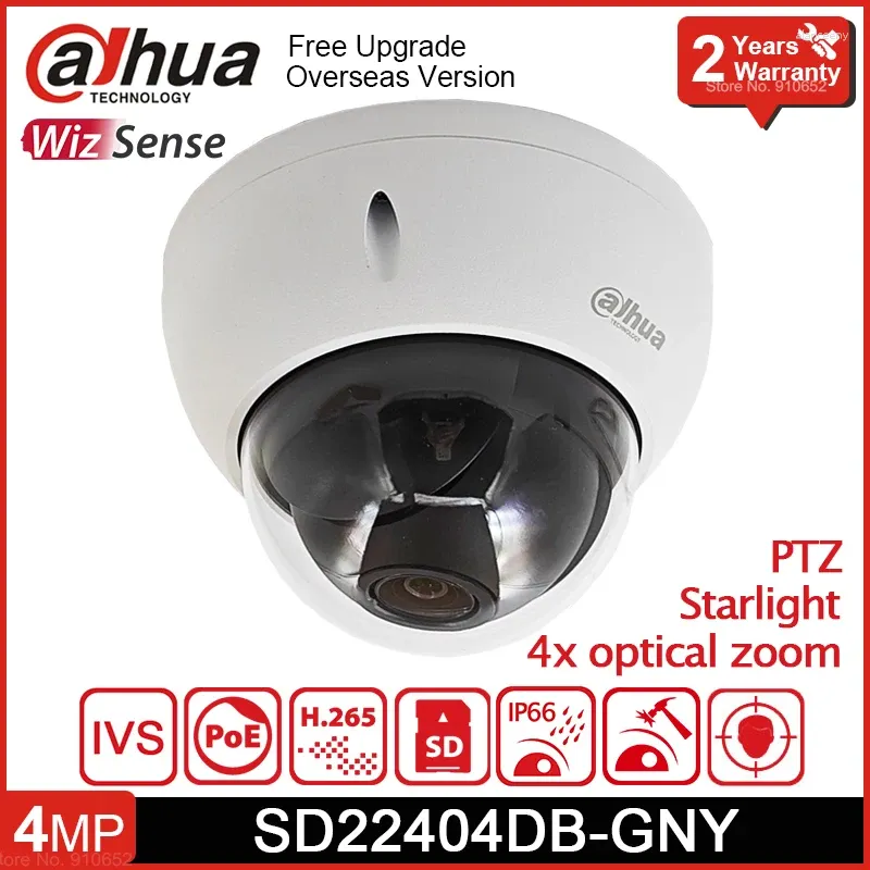 Dahua SD22404DB-GNY 4MP WizSense réseau PTZ AI caméra 4x Zoom optique IK10 POE détection de visage Protection du périmètre SMD