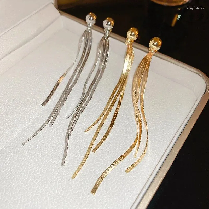 Orecchini pendenti Design semplice europeo e americano in metallo color oro argento Nappe lunghe per accessori di gioielli da donna