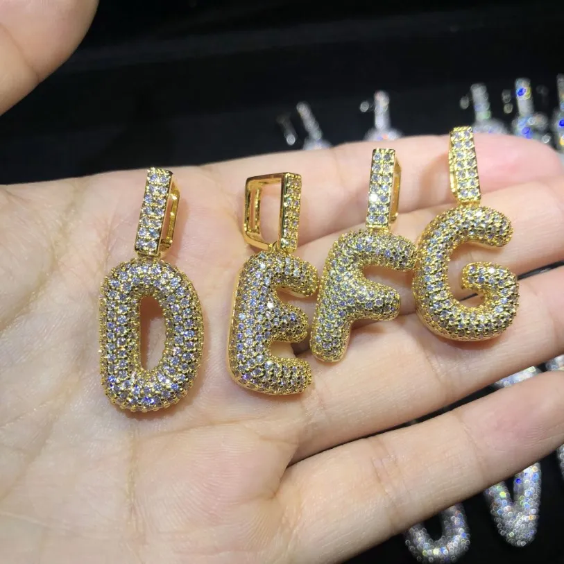 Hip Hop Iced Out Custom Bubble Letters Hanger Ketting Micro Pave Zirkoon met Touw Chian DIY Sieraden voor Men215z