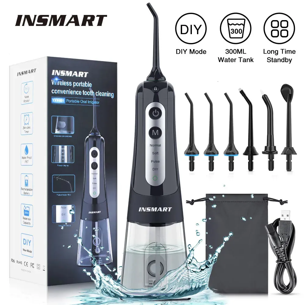 INSMART Oral Irrigateur Dentaire Flosser Dentaire Blanchiment Des Dents Étanche Portable Jet D'eau Dentaire 300ML Nettoyeur De Dents 240219