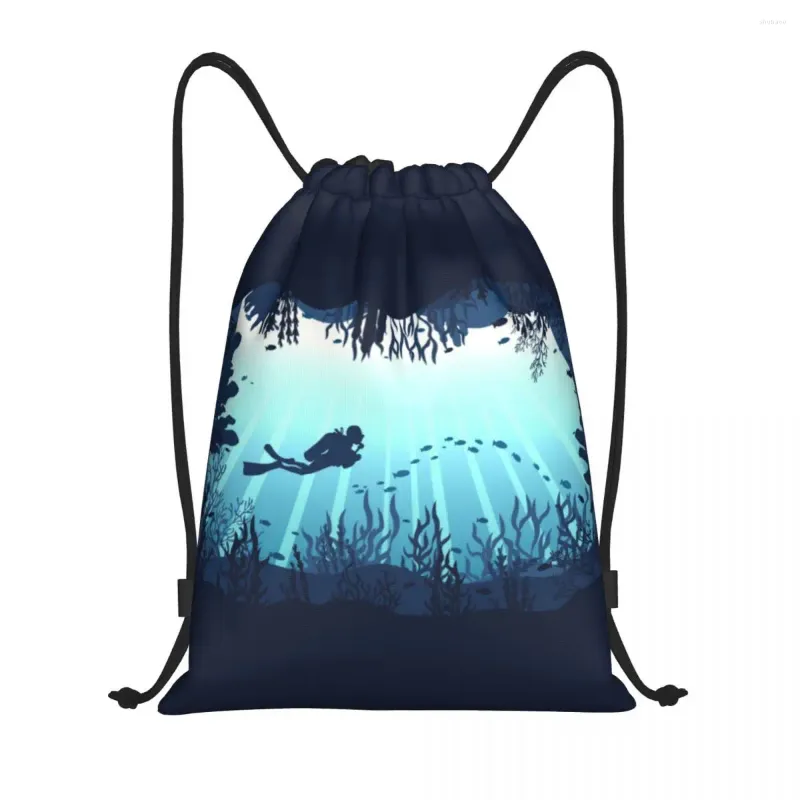 Shopping Bags Custom Deep Sea Caveran Diver Drawstring Men Women Lightweight Dive Explore Sports Gym Storage Backpack