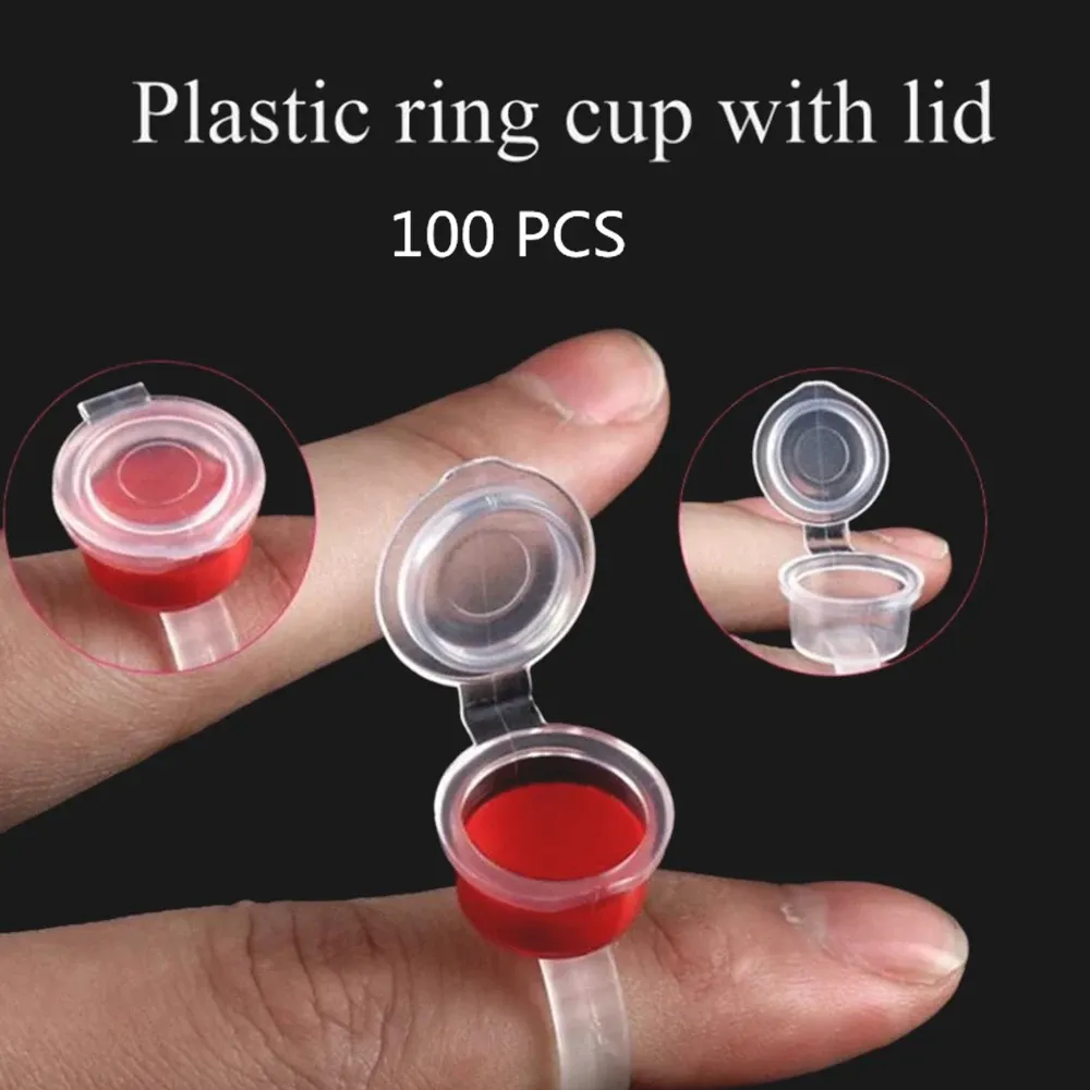 Accesories 100st Ink Cups Tattoo Pigment Ring Ink Holder Cup Container med lock Cover Cap Permanent Makeup Microblading Tool