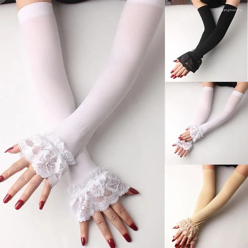 Knee Pads Women Long Fingerless Driving Glove Wedding Elastic Lace Mittens Covered Sunscreen Sexy Wrist Summer Sun Protection Arm Cover