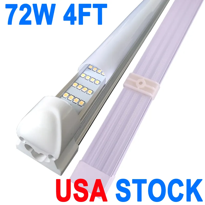 Luminaire d'atelier LED 4Foof, tubes lumineux T8 intégrés 72 W, couvercle laiteux à haut rendement 6 500 K, 4 rangées d'armoires d'éclairage à 270 degrés, lumières améliorées Plug and Play Crestech