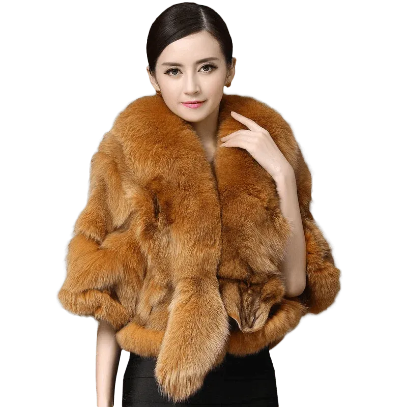 Ensembles / combinaisons Mesdames Mabouillage Natural Fur pour le pont femme Verte Fox Poncho Mariage complet Pelt Véritable Cape Cape Winter Real Fox Fourn