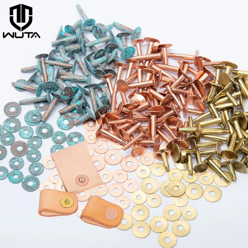 WUTA 50/100 Set Solid Brass Rivets With BurrsCopper Rivets Studs Permanent Tack Fasteners Leather CraftBeltsHaltersBridle 240219