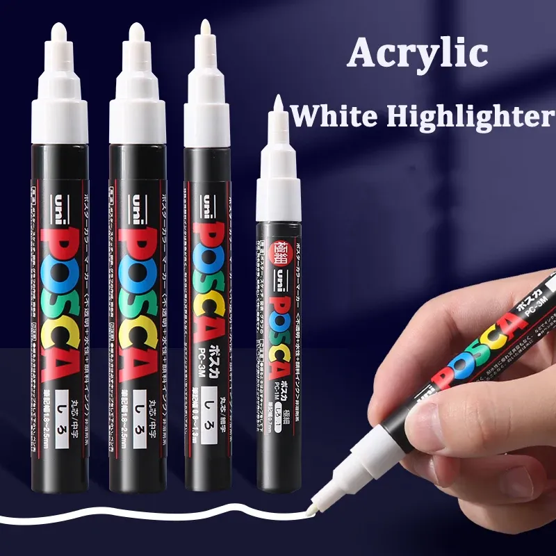 마커 Uni White Marker Pen Posca 아크릴 방수 팝 포스터 PC1M3M5M 영구 마커 낙서 페인트 펜 학생 미술 용품