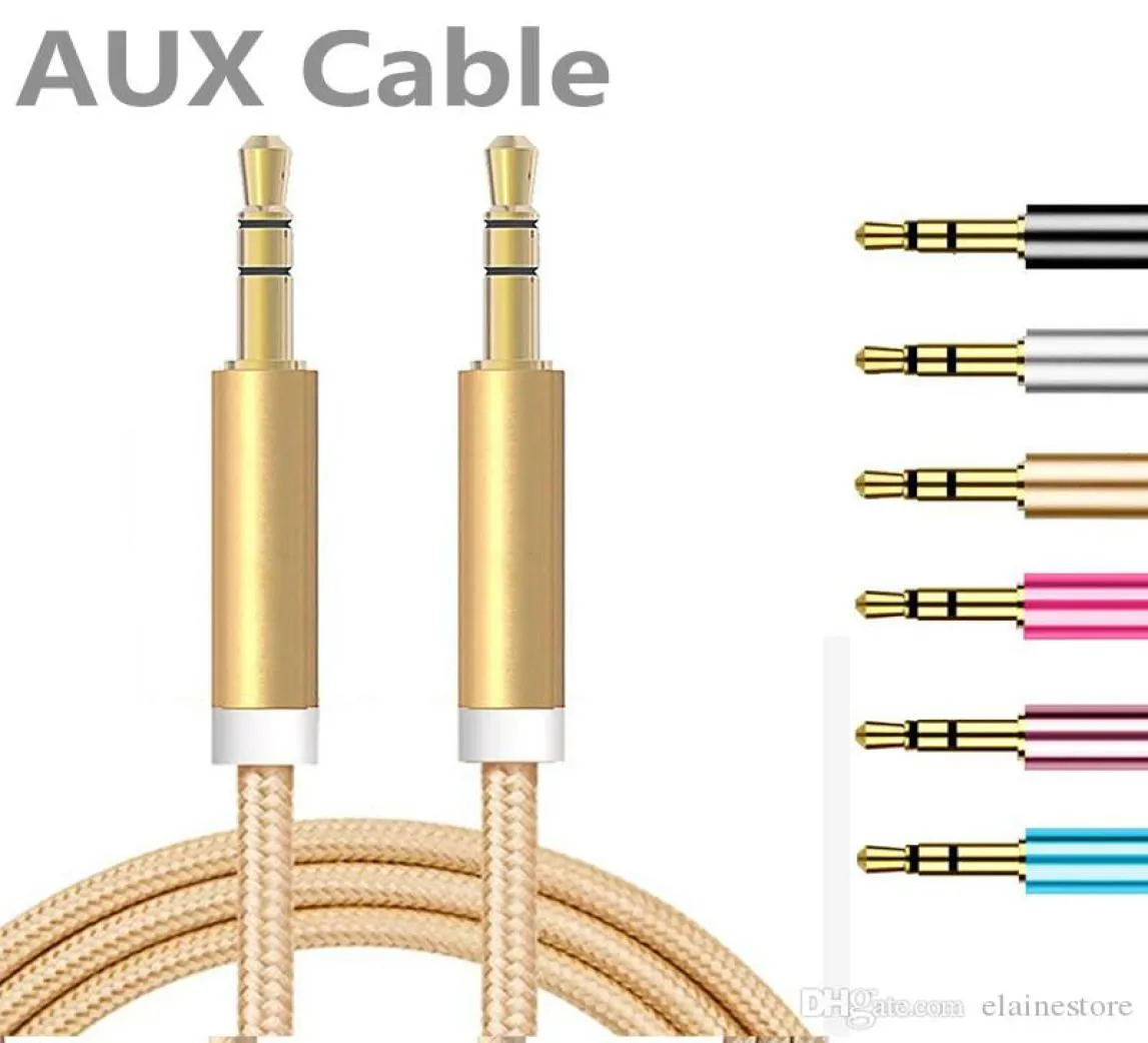 1M AUX -kabel 3ft metall Unbroken Fabric Braid Audio Aux Car Extension Cable 3 5mm Man till hane för hörlurar Högtalarens mobiltelefon9344966