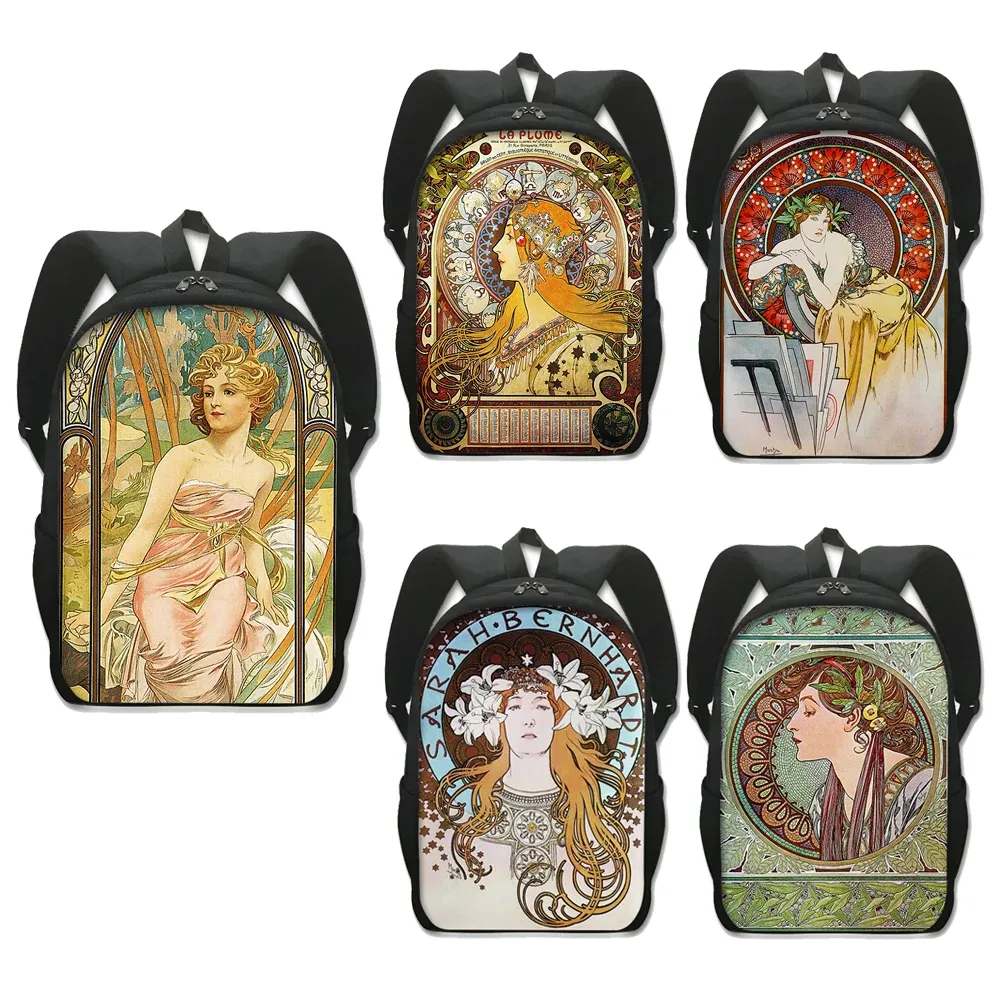 Backpack Famous Painter Alphonse Mucha Print Backpack for Teenager Women Oil Painting Travel Daypack Student Schoolbags Laptop Bag