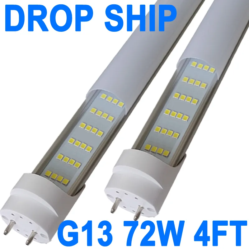 Luzes de tubo LED T8 de 72 W 4 fileiras 4 pés (igual a 45,8 pol.), Substituição de lâmpadas fluorescentes de driver NO-RF RM, tampa leitosa, branco 6500K, lâmpada de loja para gabinete de armazém de garagem crestech