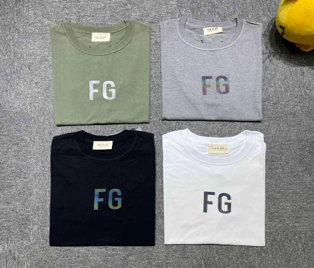 メインラインFGレーザーリフレクティブプリントバックワーク短袖ドロップショルダーハイストリートTシャツカップル6230993