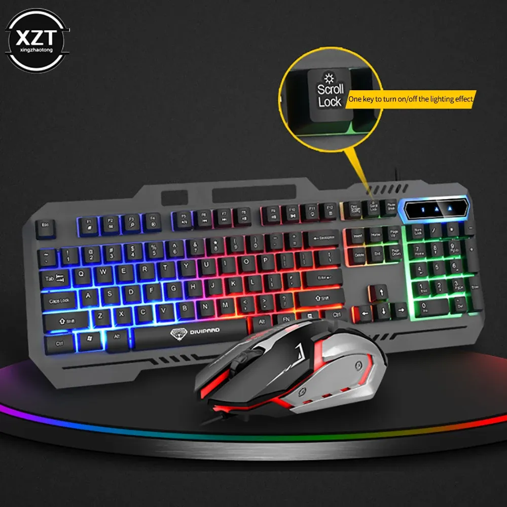 Combos USB Wired Gaming Keyboard Mouse Set Metal Iron Plate Manipulator Feel With Mobile Phone Bracket Mouse Keyboard Combo Set