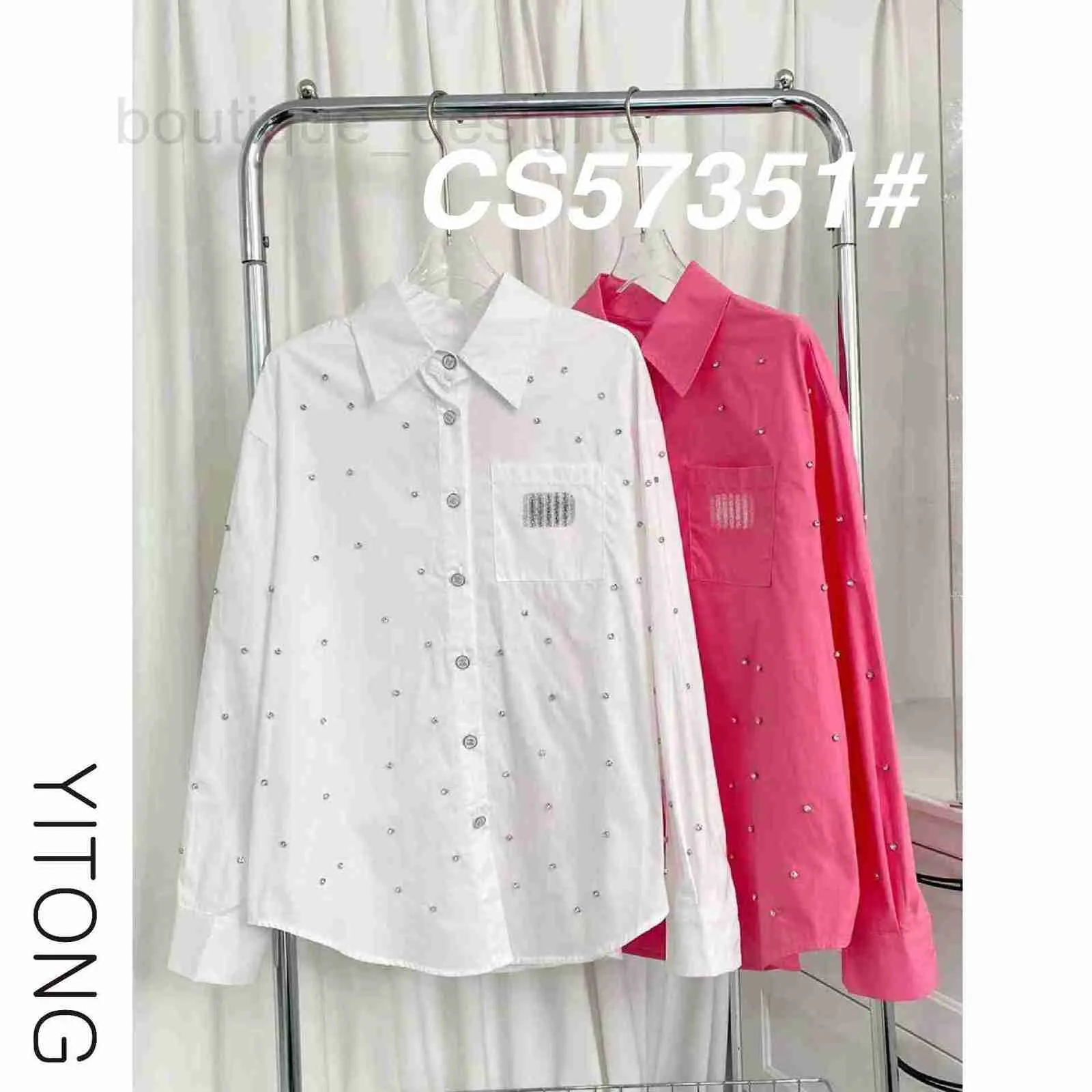 Kadınlar bluz gömlekleri tasarımcı markası Marka 2024 Erken Bahar Yeni Ağır Endüstri Kristal Boncuk Cep Basılı Mektup Güneş Koruyucu Gömlek CS57351# A34B