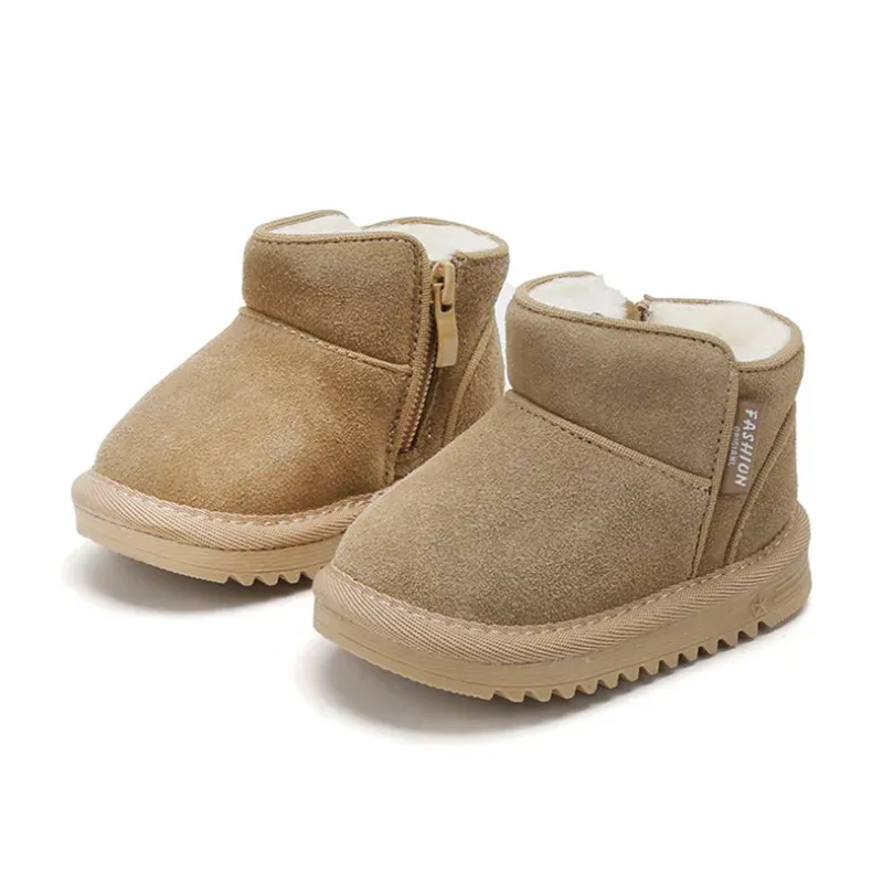 Botas 2023 Nuevas botas de nieve para bebés Baby cuero zapatos para bebés cálidos calientes zapatos de zip de moda suave de moda para niñas para niños botas 1525