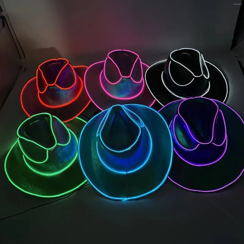 Berets Wireless Disco Glow LED Colorful Men's Cowboy Hat Bar Party Supplies Flashing Neon Light Knight Western