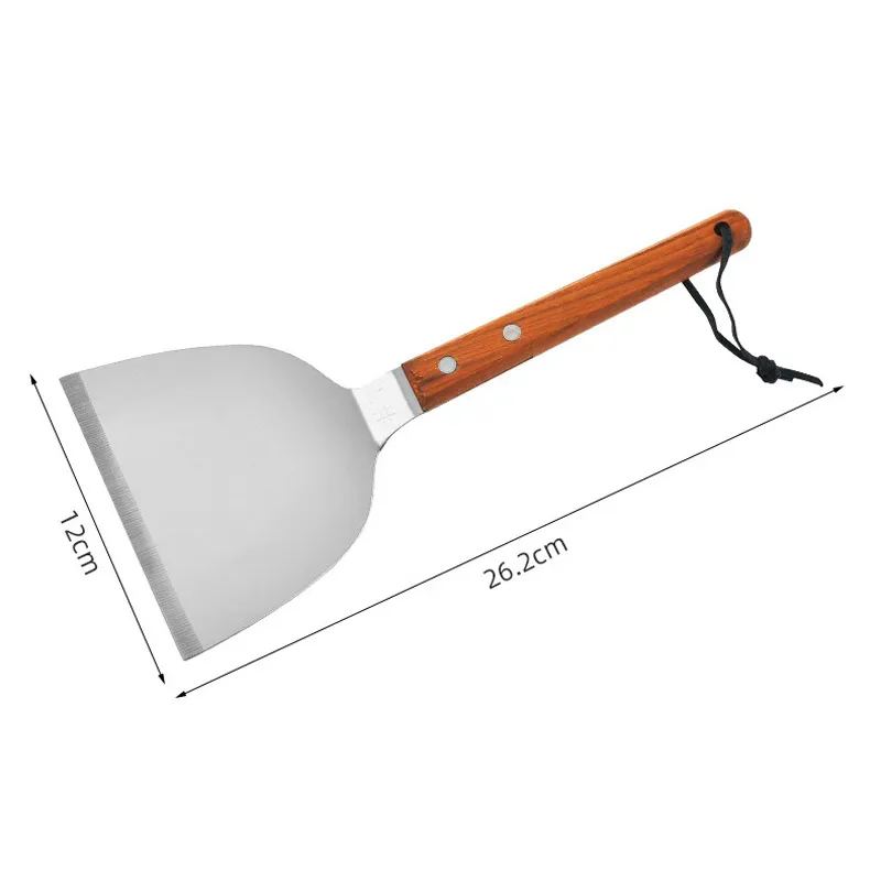 Stainless Steel Wooden Handle Teppanyaki Shovel Non-Slip Frying Spatula Egg Fish Pancake Turners Kitchen Cooking Utensils LX6369