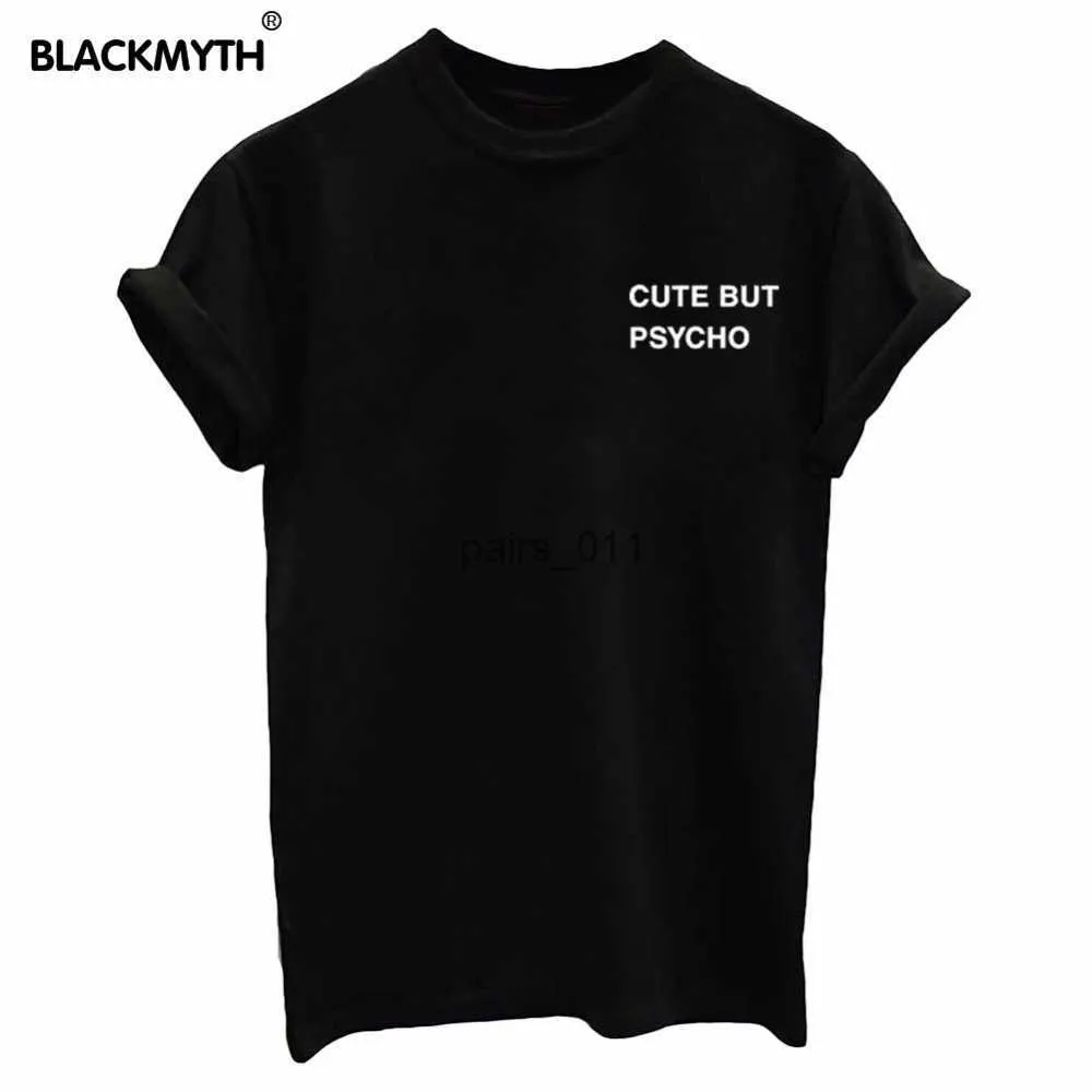 Blouses pour femmes Chemises en gros-Femmes Été MIGNON MAIS PSYCHO Lettres Slim Noir Blanc chemises Drôle 240229