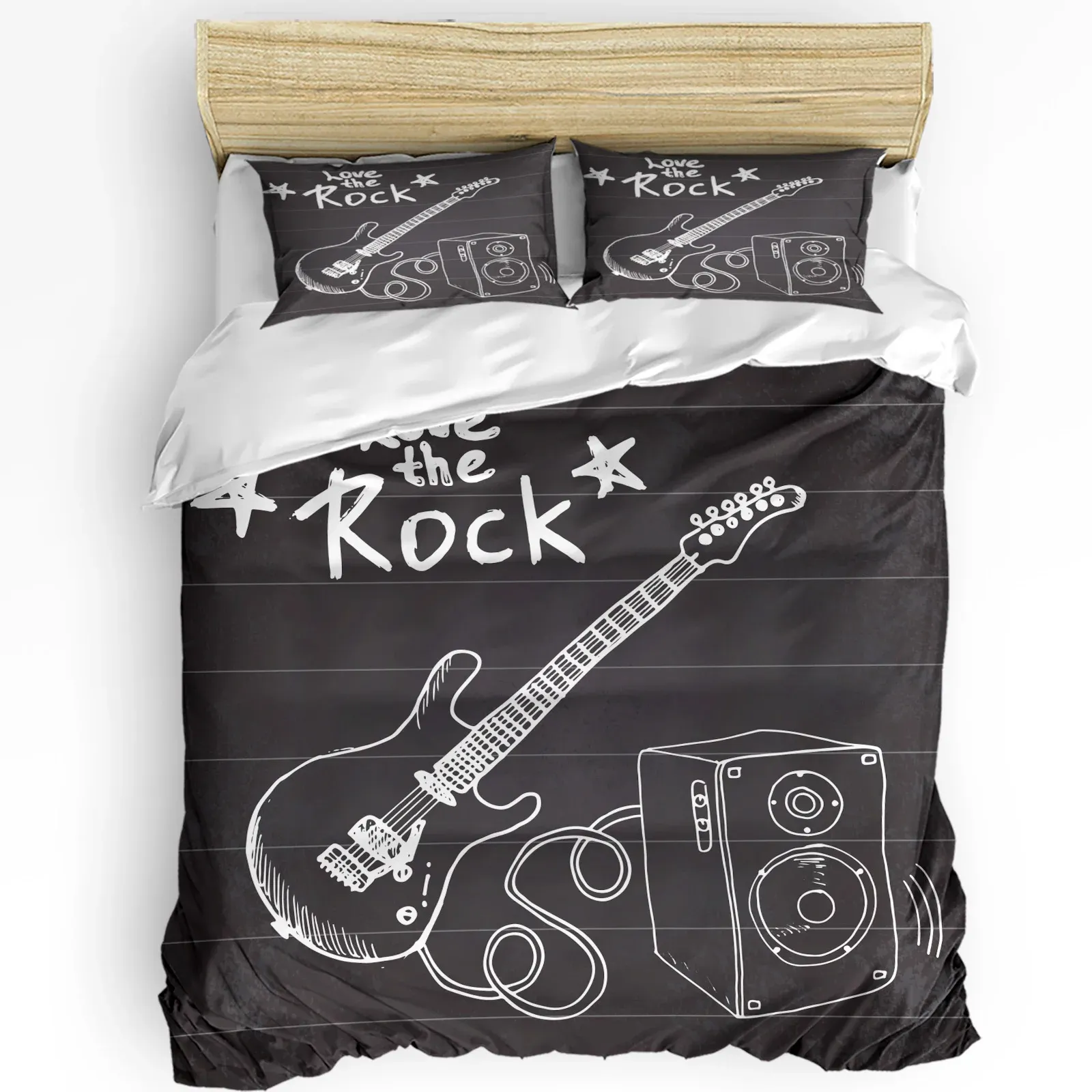 Kissen 3pcs Bettwäsche Set Blackboard Rock Music E -Gitarre Home Textile Duvet Cover Kissen Case Boy Kid Teen Girl Bedding Cover Set Set Set