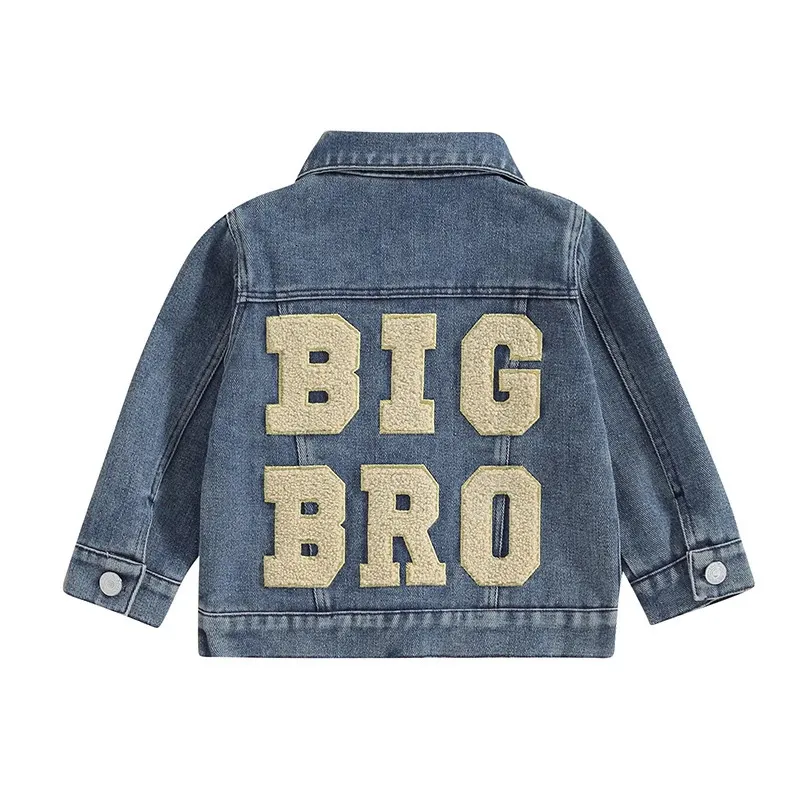 Toddler Baby Boy Denim Jackets Big Bro Lil Sis Letters Embroidery Matching Outerwear 240220