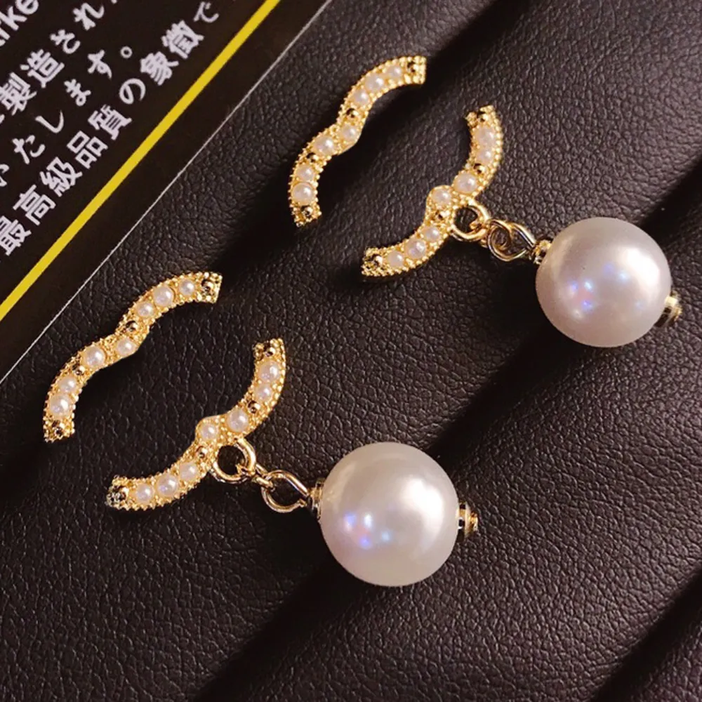 Pearl EarDrop Brand Designer Earrings Letter Studs Classic Women Wedding Party Jewelry 925 Silver Stainless Steel Inlay Diamond Earring