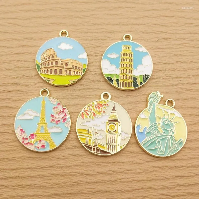 Charms 10pcs Famous Building Charm For Jewelry Making Enamel Necklace Pendant Bracelet Diy Accessories Craft Supplies Gold Plated