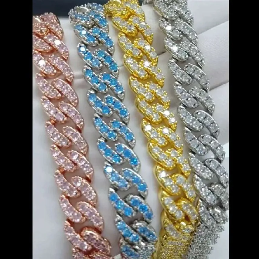 4 Colors for Options 12mm 16 18 20inch Gold Plated Ice Out CZ Stone Miami Cuban Chain Necklace Jewelry for Men Women227p