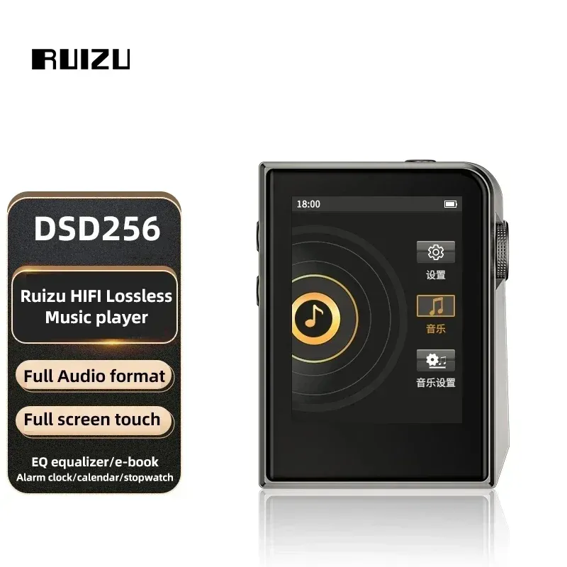 Player RUIZU A58 HiFi-Musik-MP3-Player DSD256 Verlustfreie Dekodierung MP3 Tragbarer Metall-Walkman mit EQ-Equalizer Ebook Wecker Stoppuhr