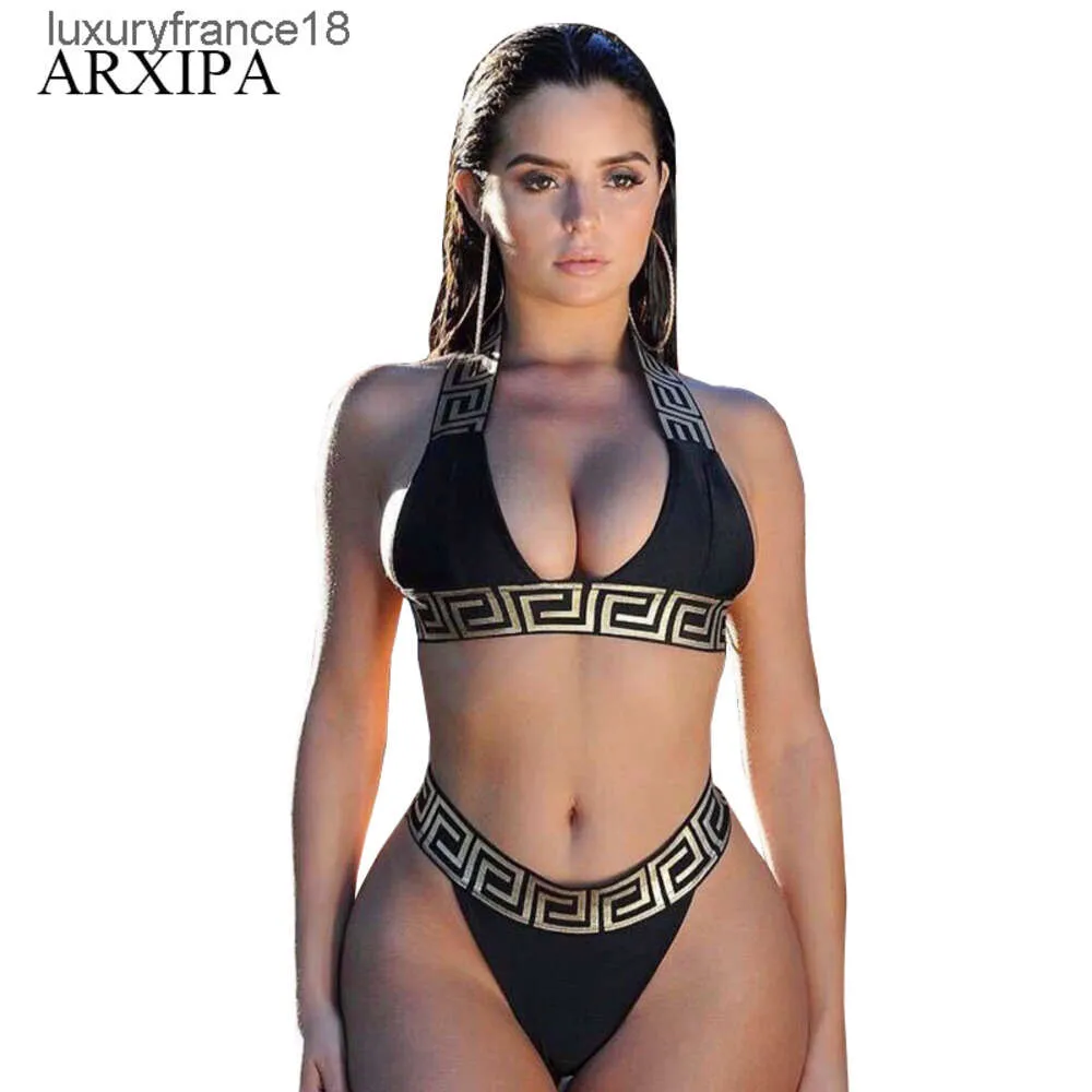 Arxipa Seksi Bikini Setleri Kadınlar Bandage Mayo Mahsul Üst Mayo Teşhal Mayo Takım Yüksek Kesik Plaj Giyim Katı Baskı Yeni Bather''''iz'iz38