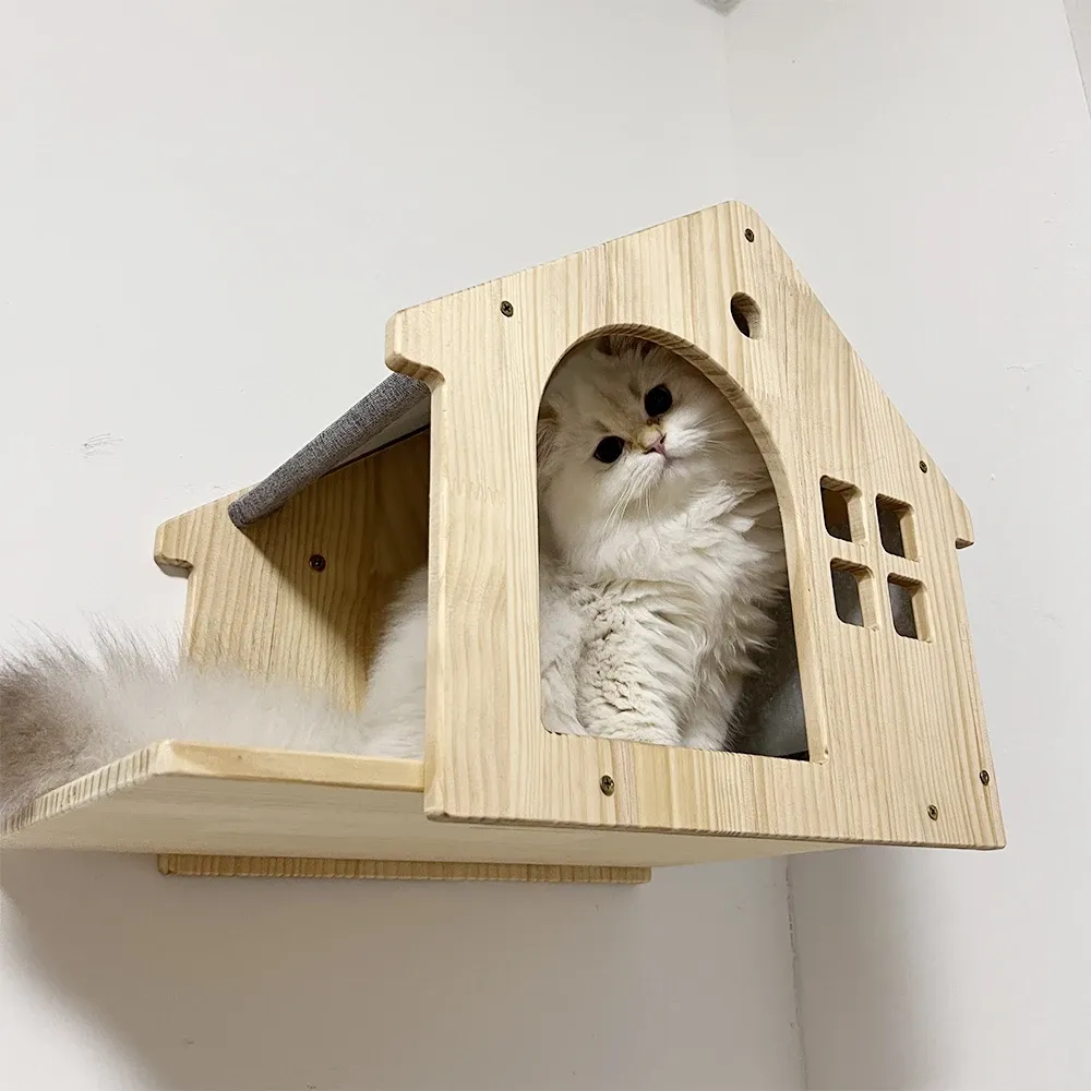 Когтеточки, настенный кошачий домик, плавающая деревянная полка для скалолазания, вилла для котенка, настенная мебель для сна и отдыха