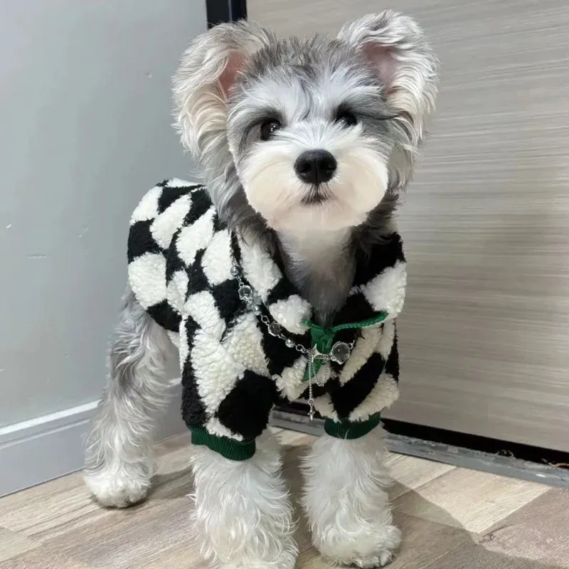 Ceketler Damalı Coat Ceket Köpekleri Giyim Pet Velvet Köpek Clothescostume Termal Fransız Buldog Sevimli Sonbahar Kış Boy Yaka Perro