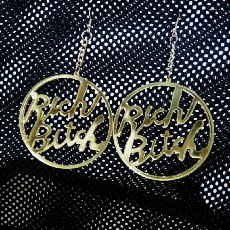 Boucles d'oreilles pendantes Sexy pour boîte de nuit européenne, lettres riches creuses exagérées pour femmes, Hip Hop acrylique, grande boucle d'oreille ronde et longue goutte