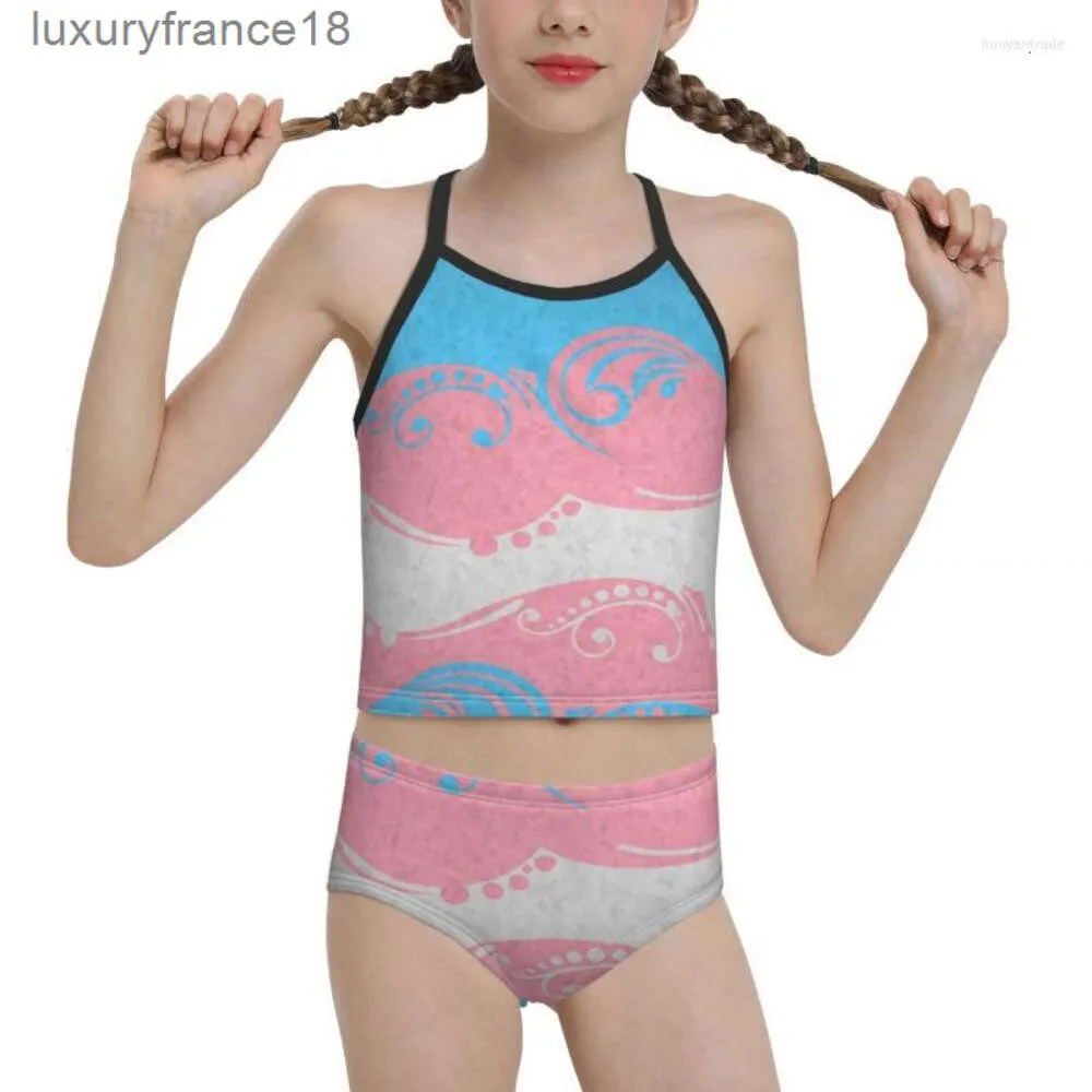 Costume da bagno da donna Costume da bagno da donna orgoglioso per bambini Ragazza Stampa Transgender Bandiera ornamentale Biquini 2023 Marchio all'ingrosso Nuoto''gg''9I18